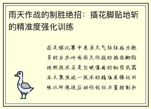 雨天作战的制胜绝招：插花脚贴地斩的精准度强化训练