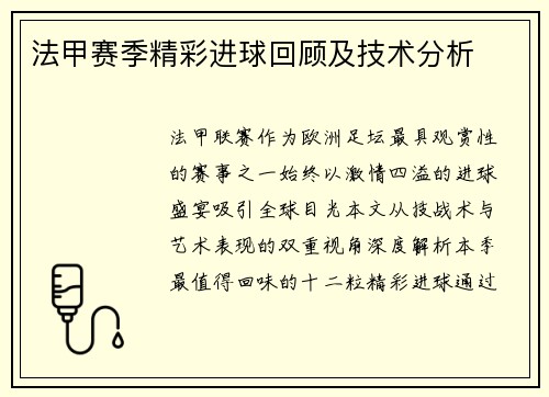 法甲赛季精彩进球回顾及技术分析
